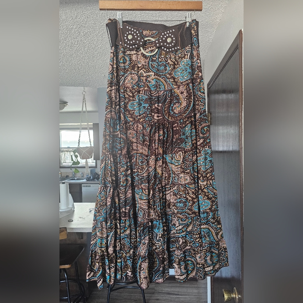 Paisley Print Brown and Blue Skirt